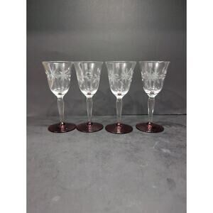 Weston Glass Ruby Red Footed Cordials, Star Flower Cut Stemware Set, Bar Glasses